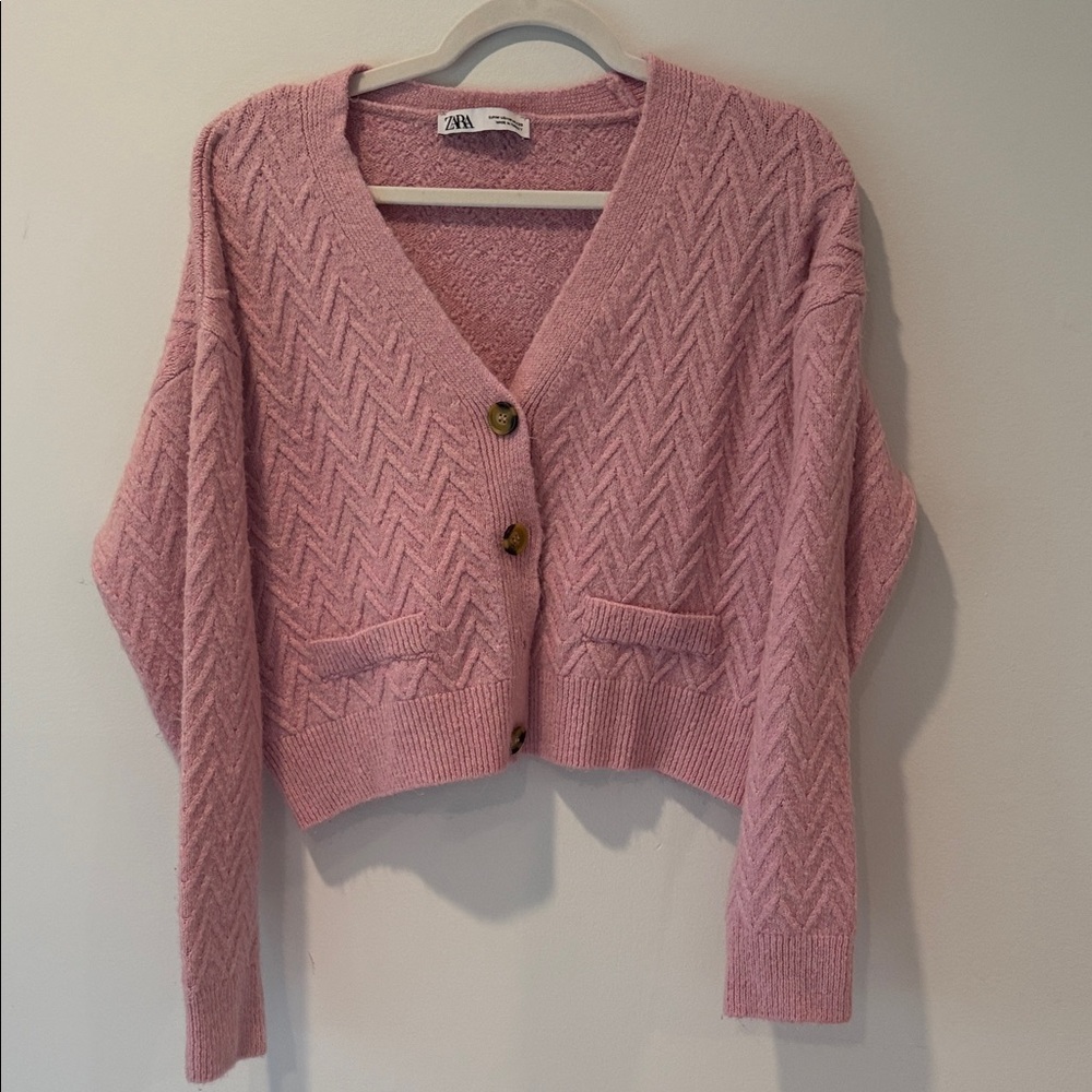 Zara Pink Chevron Cardigan Sweater